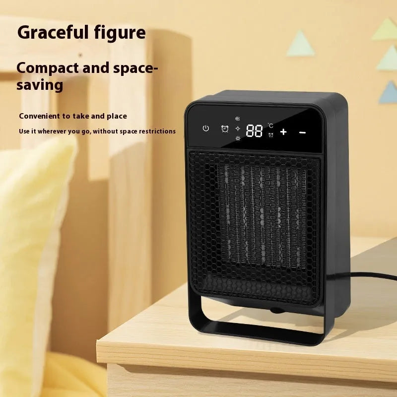 Desktop electric heater with digital touch screen display and remote control in black or white colour options