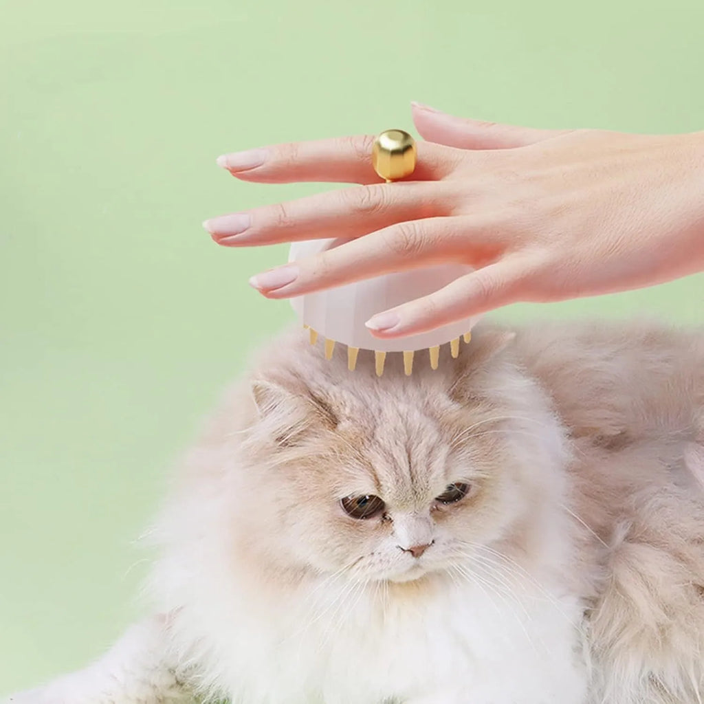 Green double-sided pet bath massage brush with drainage holes on a white background