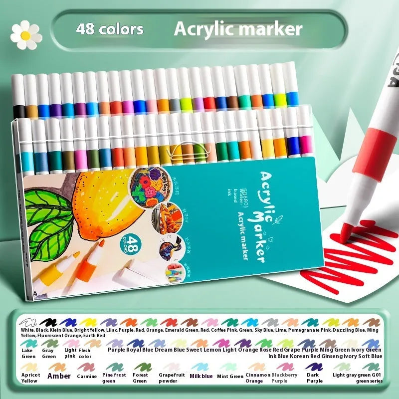 Acrylic marker pen set with multicoloured plastic bodies for student colour painting projects