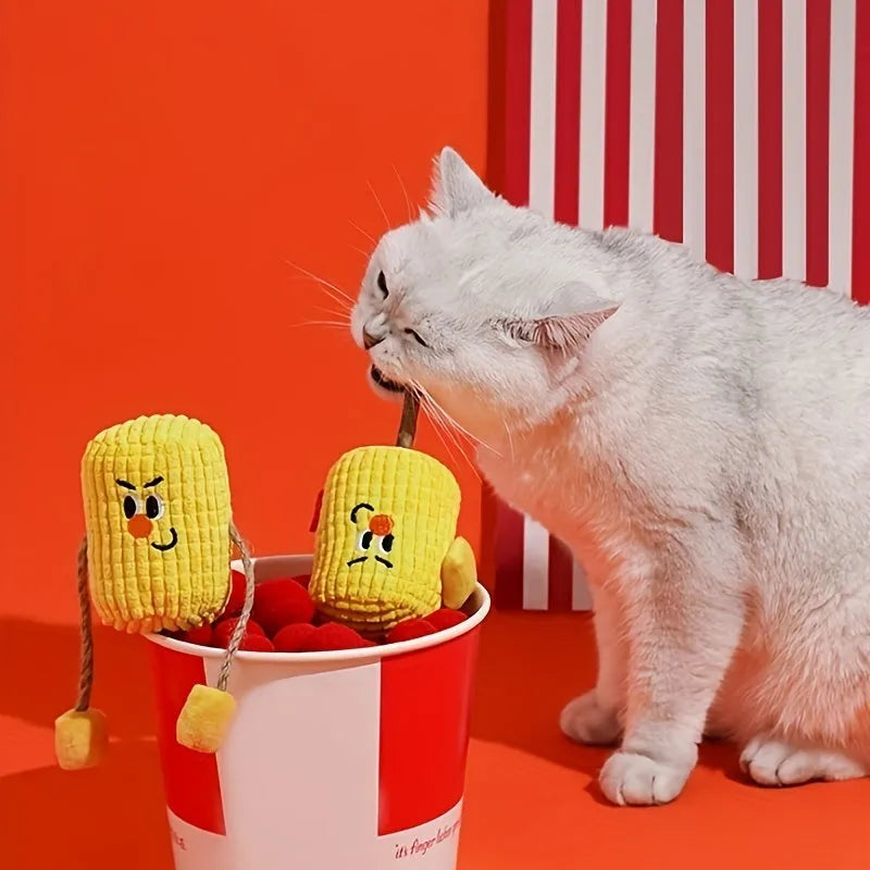 Corn cob and polio wood cat tooth cleaning toy with catnip for dental health