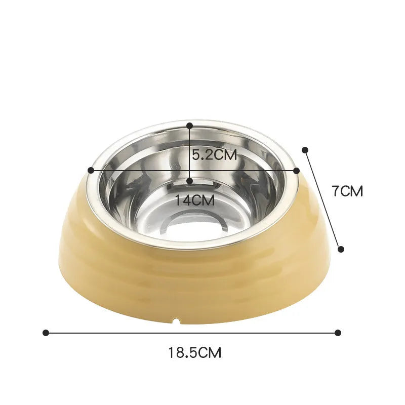 Plastic cat bowl feeder in beige, brown, or light green colour options.
