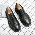 Black and brown men's brogue shoes with round toe and artificial PU upper for business casual wear.