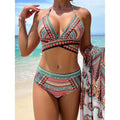 Blue cross bandage bikini swimsuit with high waist briefs and split detail veils