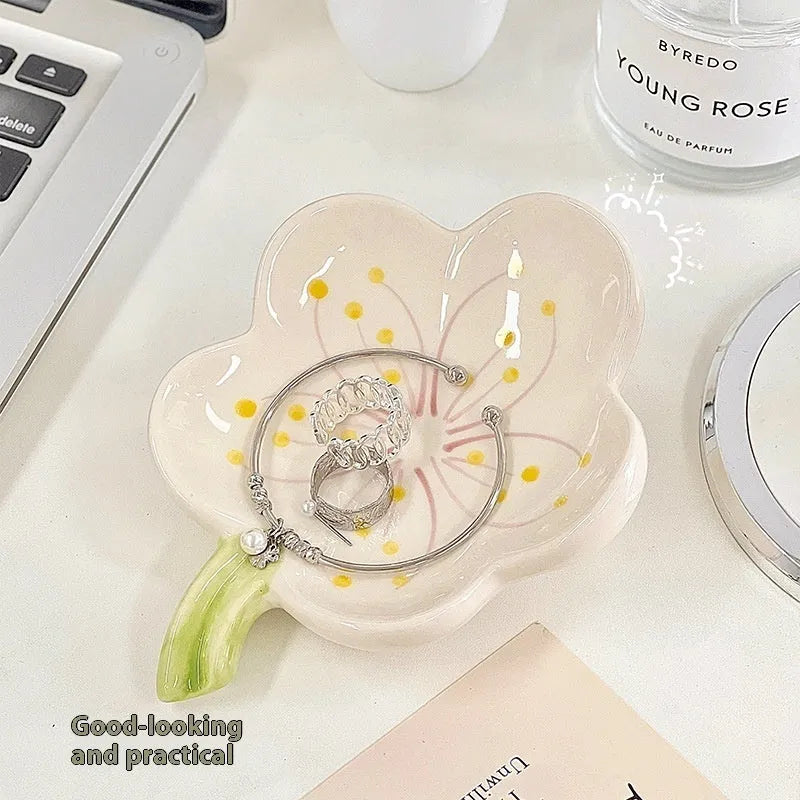Yellow porcelain decorative storage tray with optional small night lamp, white and pink shell options