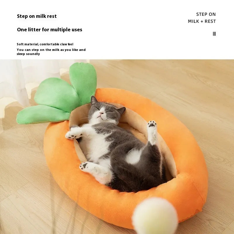 Carrot cartoon print double-sided washable cloth dog mattress in medium or large size.