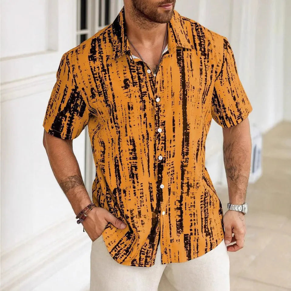 Men's casual shirt with 3D printed stripes in lightweight anti-wrinkle polyester fabric