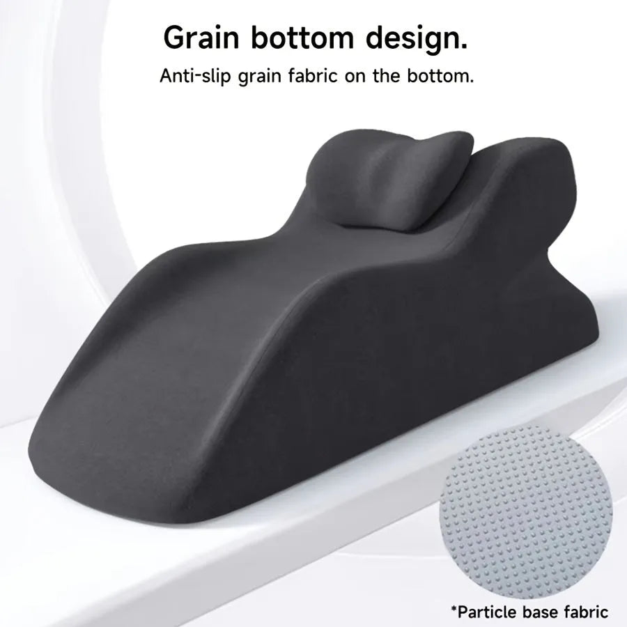 Stomach sleeping pillow for reading in bed shown in blue colour option
