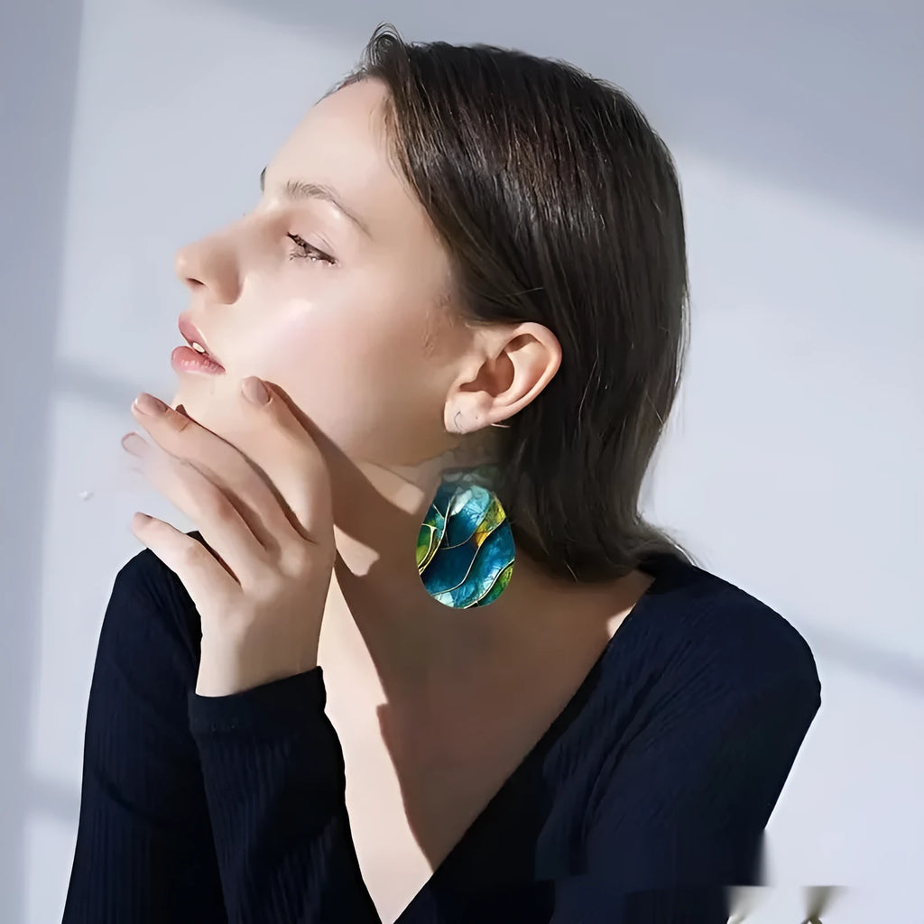 Flat acrylic drop earrings with printed branch knot design for unisex wear