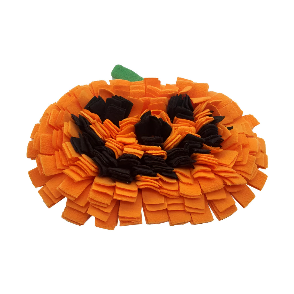 Orange pumpkin design dog sniffing mat with fur texture for slow feeding and training