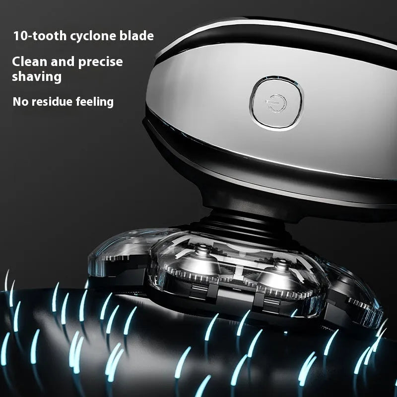 Black rechargeable 6-in-1 hair clippers and shaver kit with multiple attachments laid out