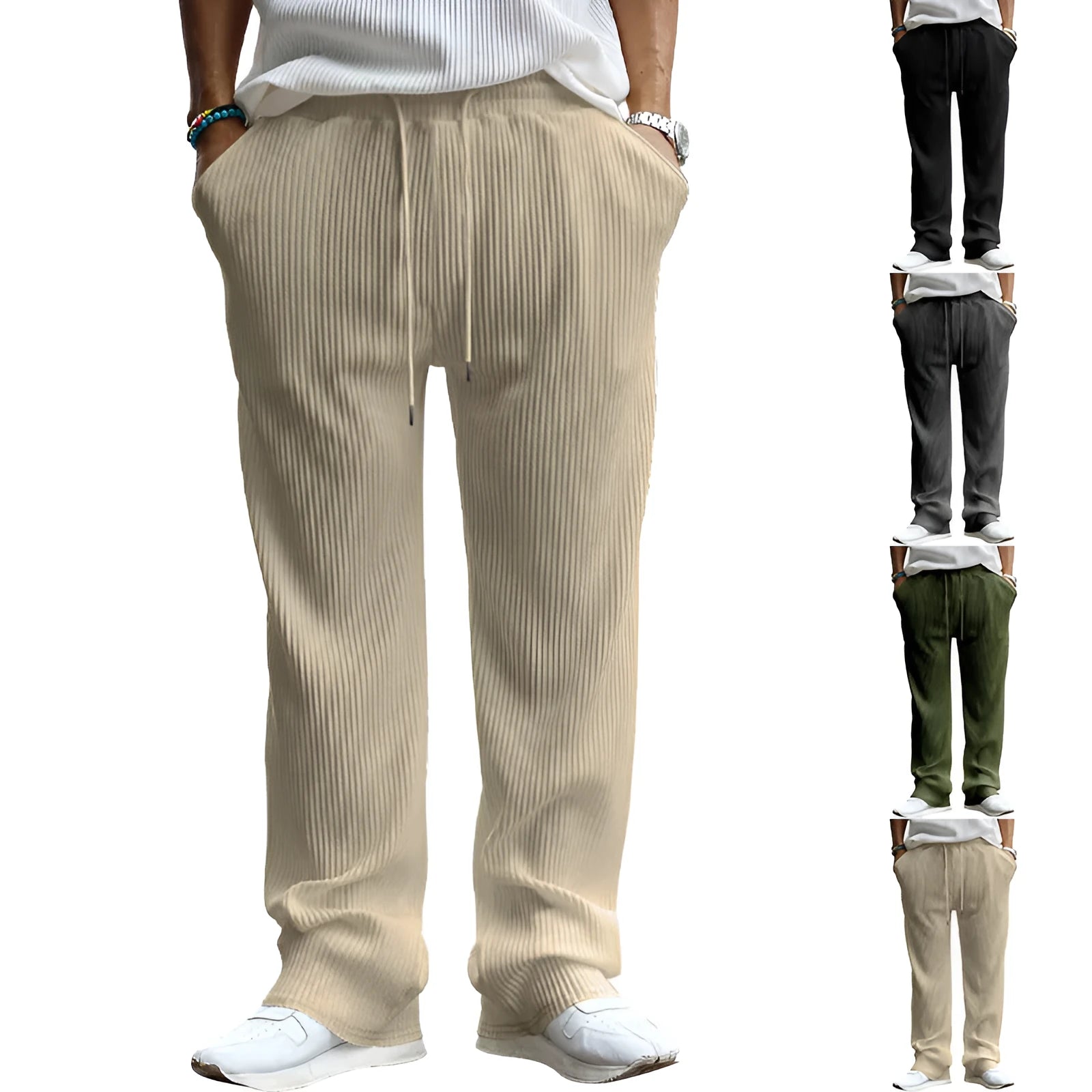 Men's striped high waist straight leg casual trousers in four colour options