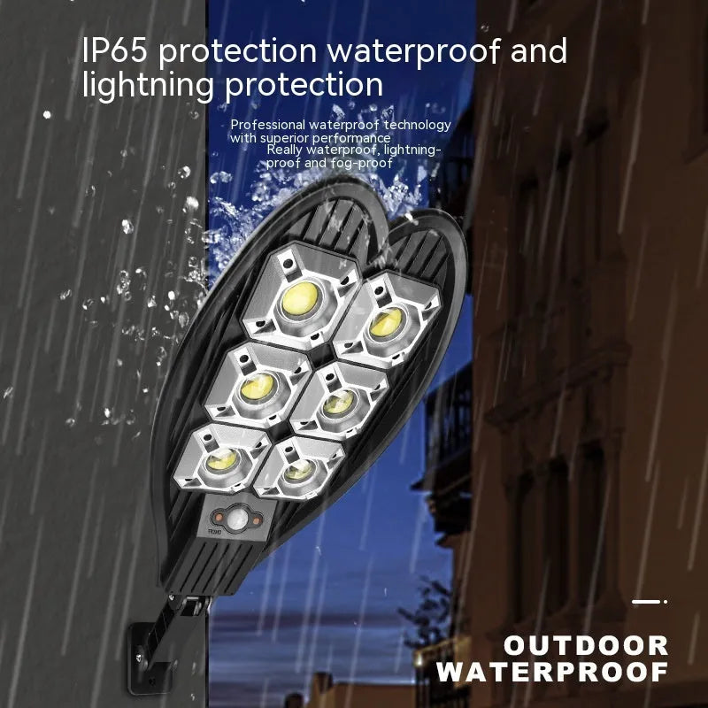 6-eye outdoor solar garden lamp with remote control, polycrystalline silicon solar panel, and white illumination
