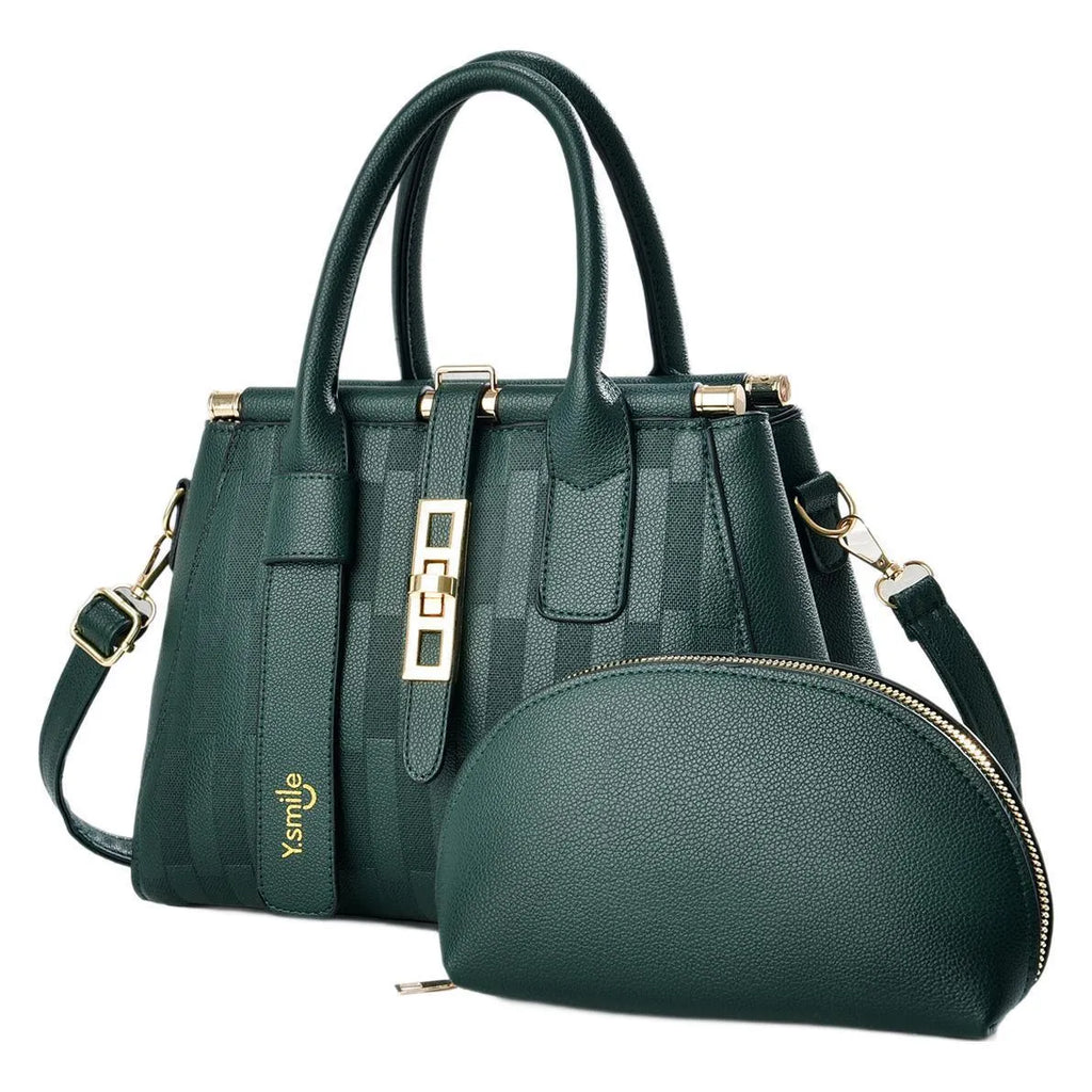 Round women's crossbody handbag in PU leather, shown in light khaki colour with a structured suitcase shape.