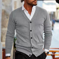 Men's slim fit acrylic cardigan sweater coat in wine red colour on a hanger