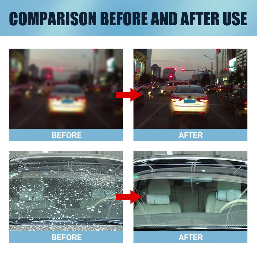 Blue car window oil film remover with a soft sponge brush for decontaminating windshields.