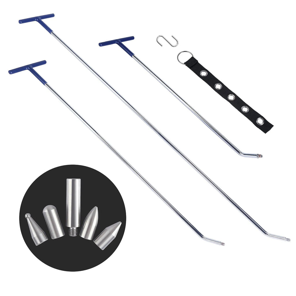 Three alloy steel car dent repair crowbars for automotive body panel maintenance