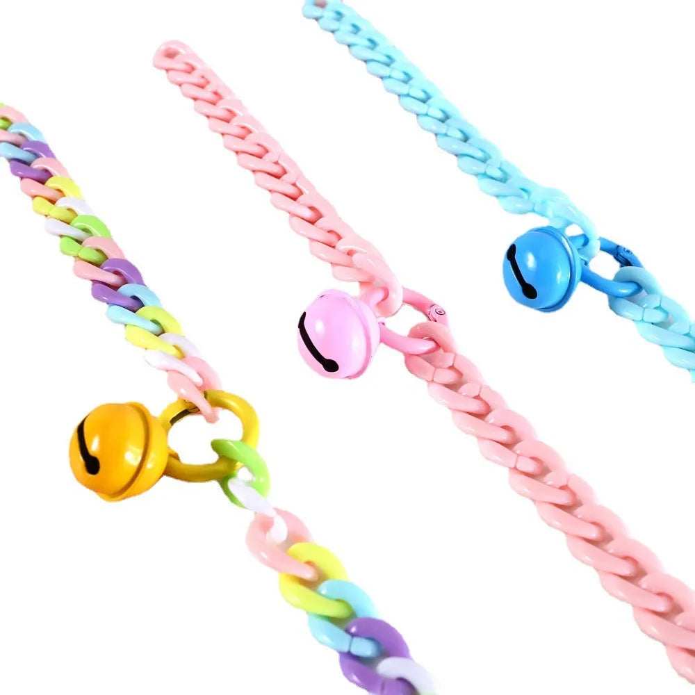 Macaron coloured chain link pet collar for cats dogs rabbits in blue pink and mixed colours