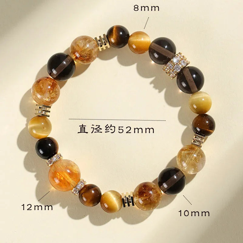 Natural yellow tower crystal string beads bracelet with 10mm Jinba design on wrist