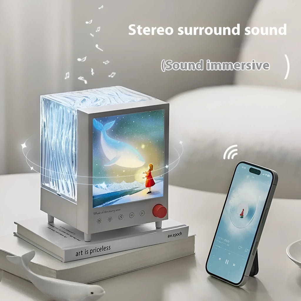 Aurora Treasure Box Star Sea Whale atmosphere projection lamp showing compact design and light effect.