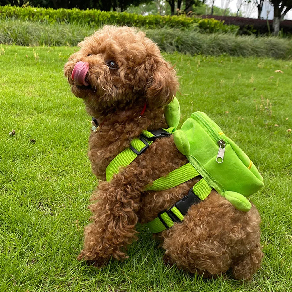 Cartoon turtle shaped dog backpack harness vest with metal zipper in velvet material