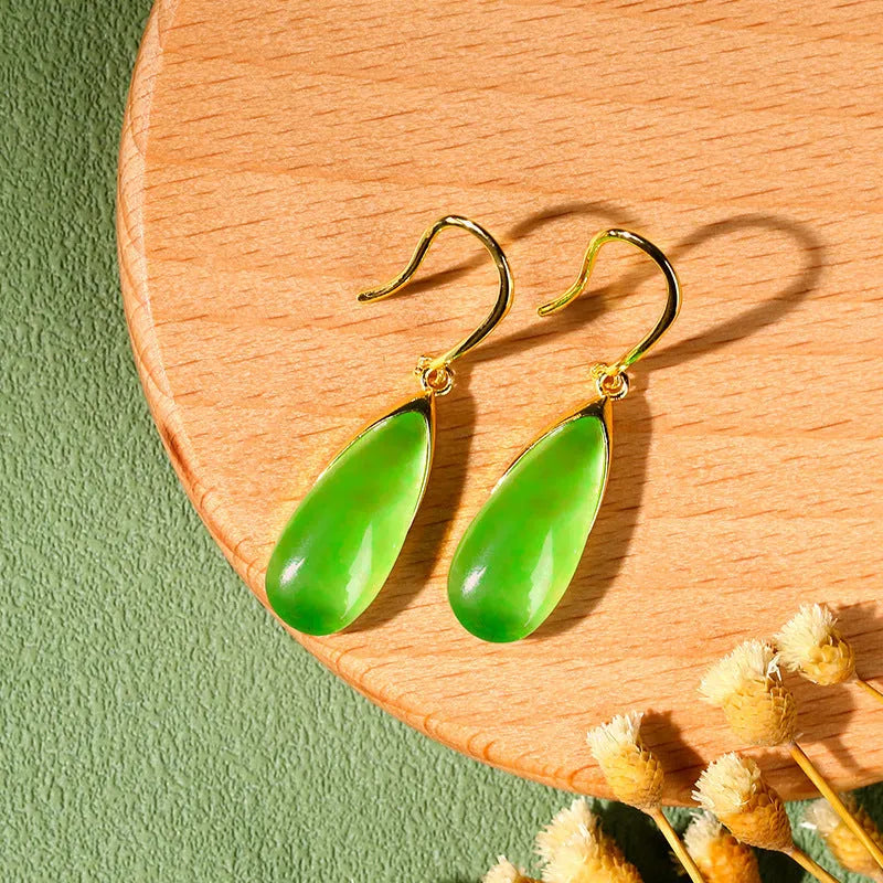 Women's Chinese style copper earrings with geometric water droplet design in CP798 jade colour