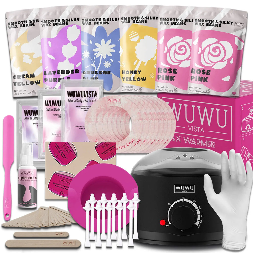 WUWUVISTA 56-piece professional waxing kit with wax warmer, wax beads, applicators and aftercare products