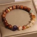 Women's bracelet with pineapple yellow tower crystal, ebony and amethyst stones, pearl rhinestone sequin decoration