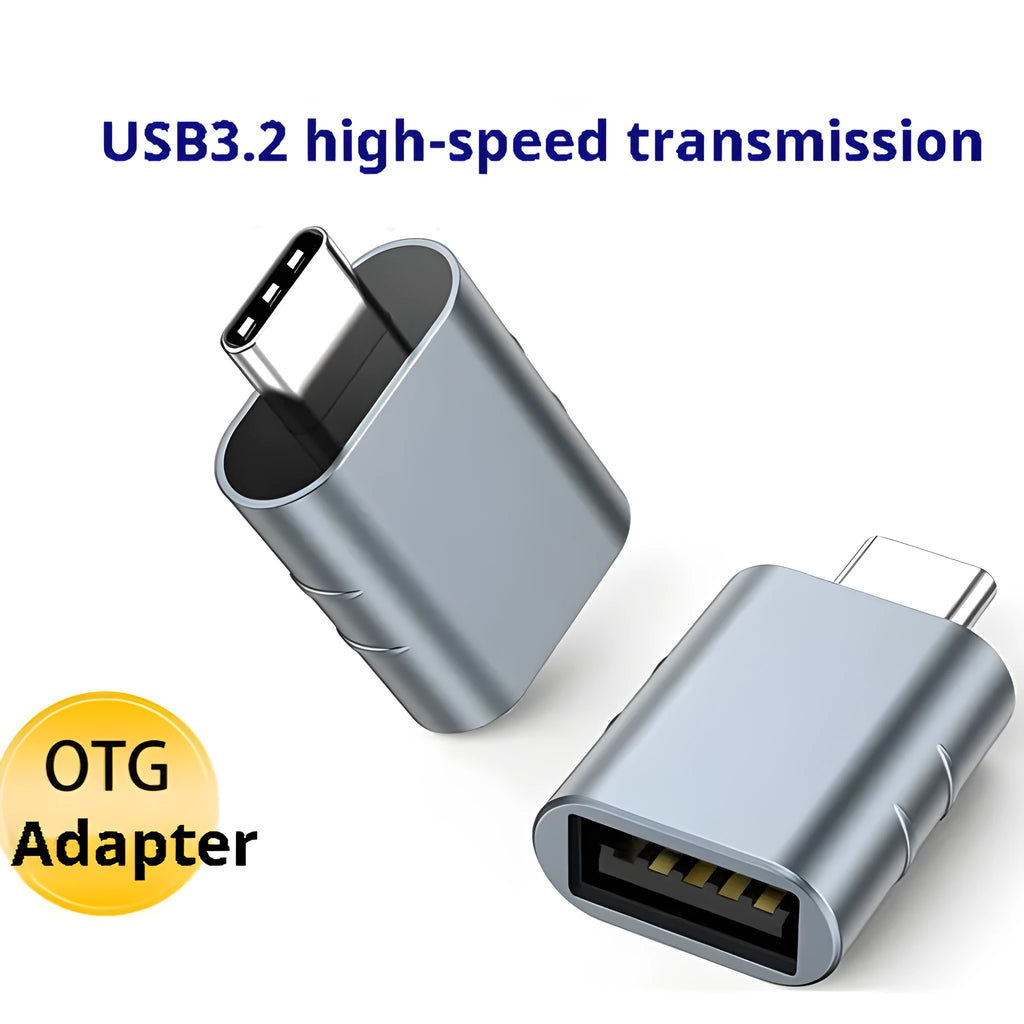 Zinc alloy USB-C to USB-A converter adapter in metallic finish for 10Gbps data and charging