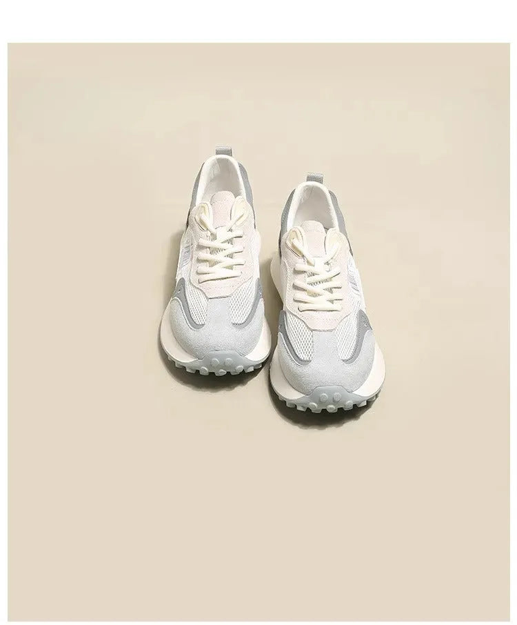 Women's grey and pink retro sneakers with rubber soles and mesh lining in low-top design