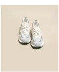 Women's grey and pink retro sneakers with rubber soles and mesh lining in low-top design