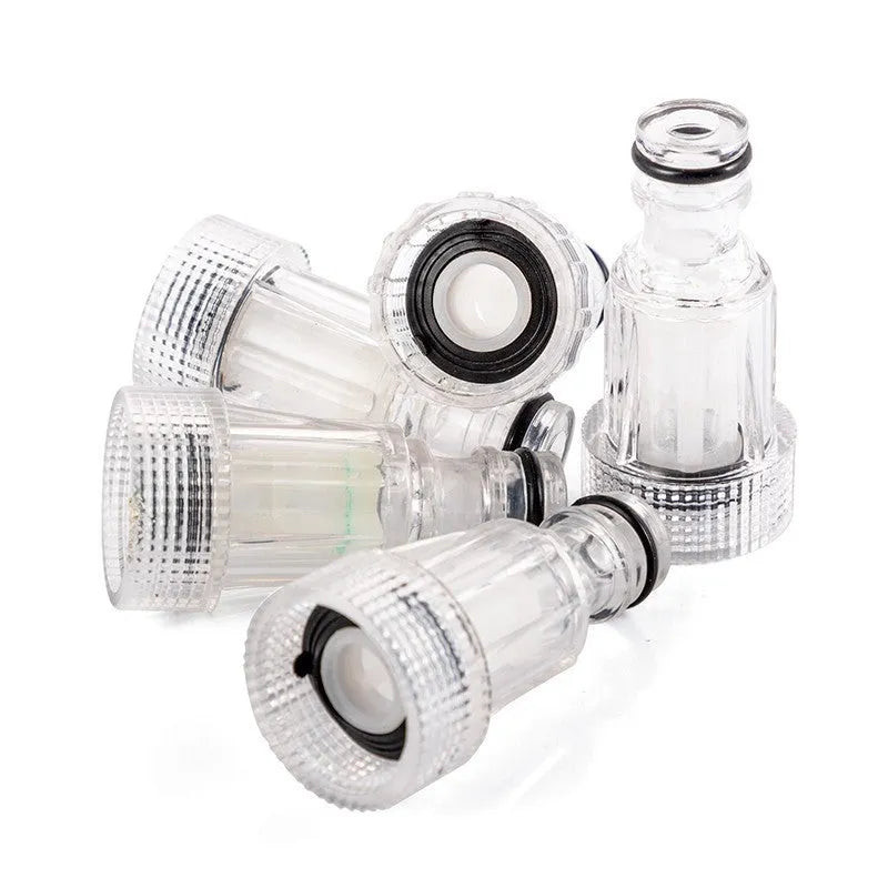 Transparent plastic water inlet joint for Karcher pressure washers, approx 3cm diameter