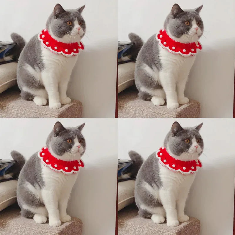 Knitted pet collar with cartoon pattern in milk cotton material showing size options