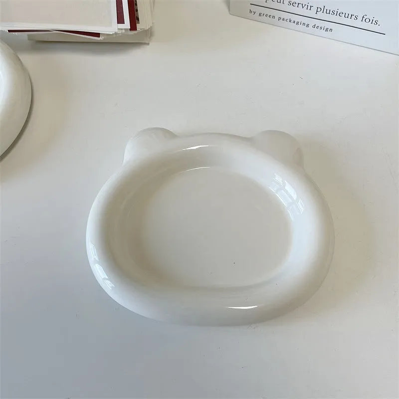 White porcelain ceramic plate with doodle or bear design in 15cm or 20cm round size