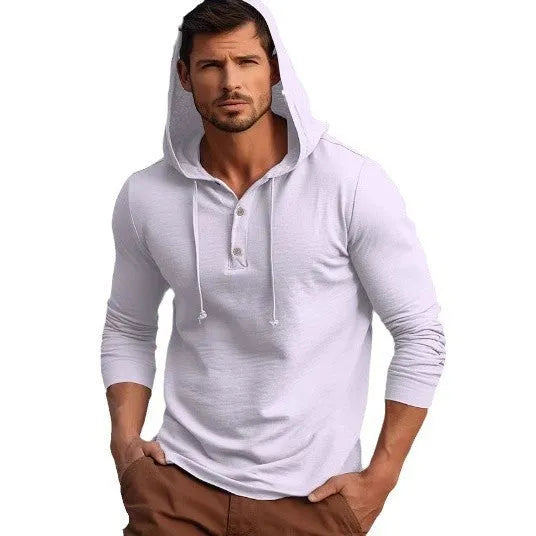 Cotton pullover hoodie in dark blue with long sleeves and European/American sizing