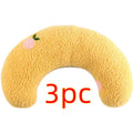 Plush U-shaped pet pillow for small cats and dogs in blue, showing quilted faux fur texture.