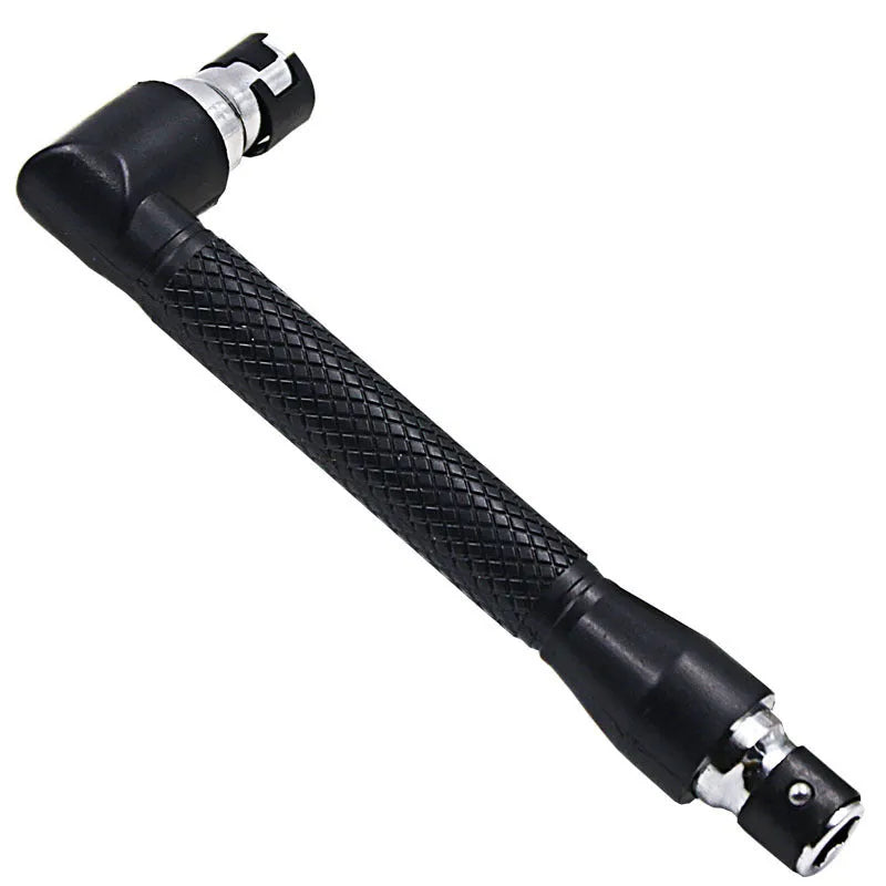 L-shaped double-headed socket wrench with 10 screwdriver bits and matching socket wrenches