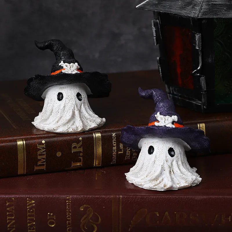 A purple resin wizard hat ornament for Halloween and Christmas decoration.
