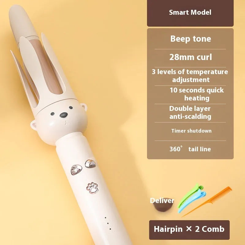 Beige automatic hair curler with negative ion technology and hair stick accessory