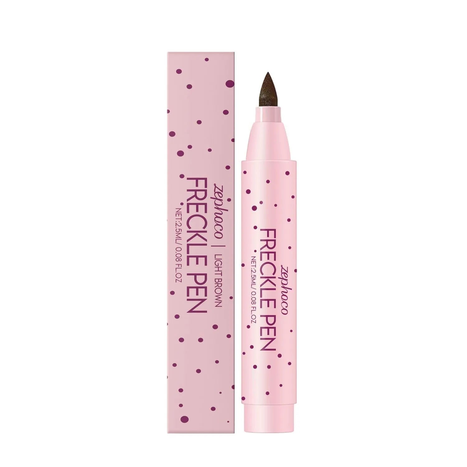 Freckle pen cosmetic tool for creating artificial freckles in dark brown and light brown shades