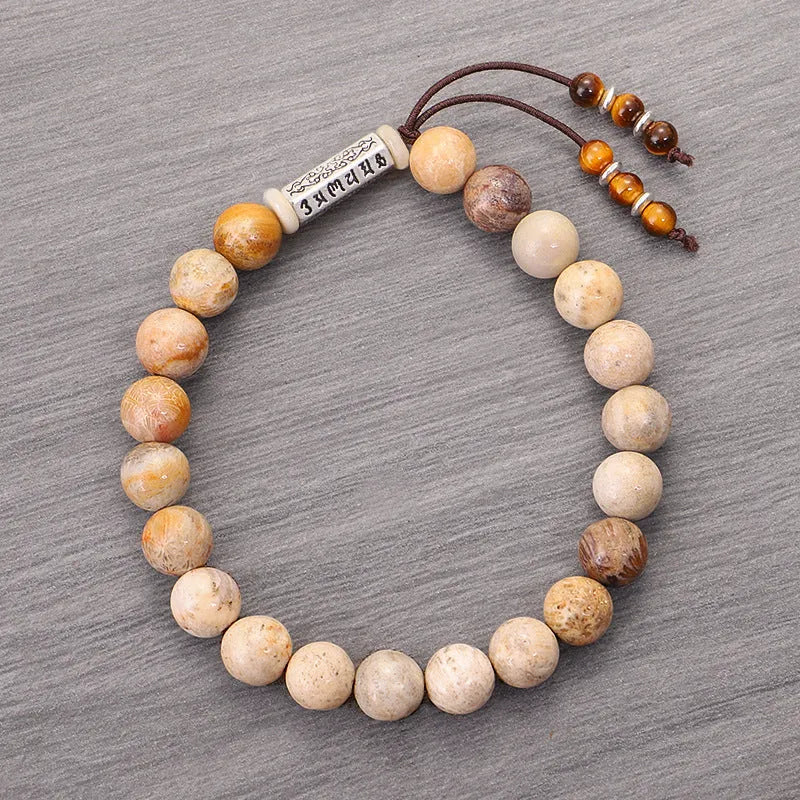 Handmade stone bead bracelet with natural wood colour and European American retro design