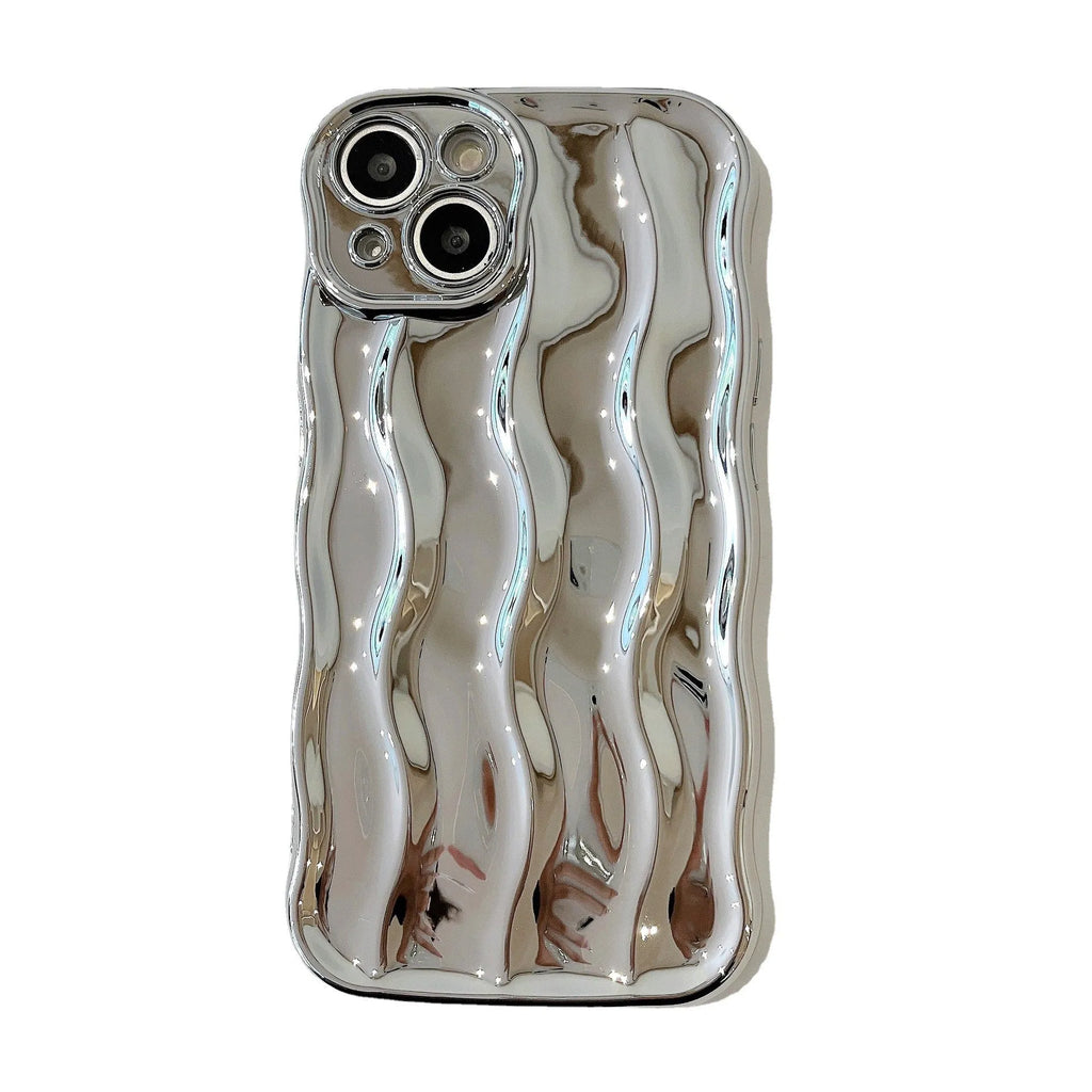 Electroplated wave stripe texture TPU protective case for iPhone 17 series in silver finish.