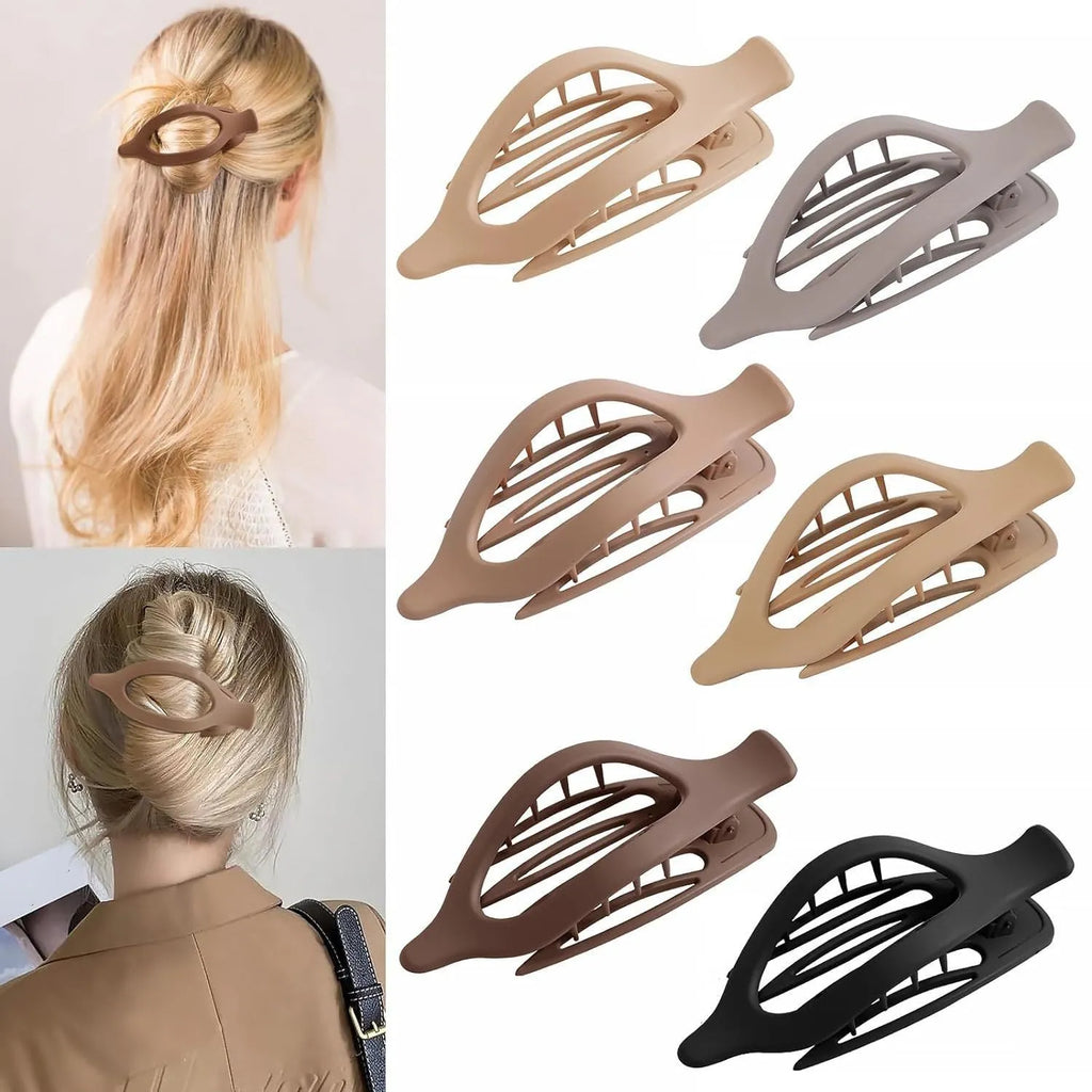 Set of six nude-coloured plastic women's hair clips with frosted grip and pointed toe design