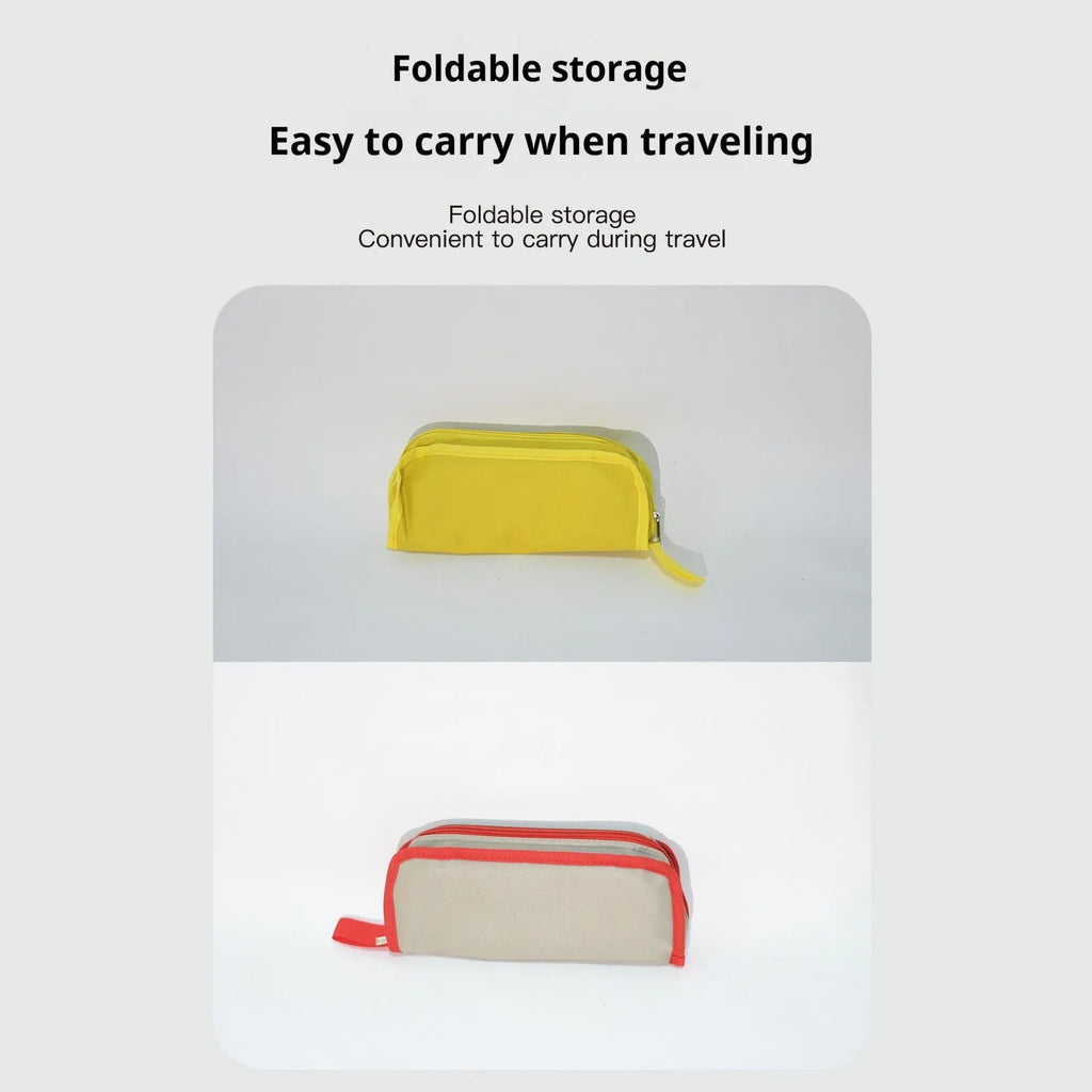 Foldable camp stool in pencil box design with oxford cloth construction shown in khaki colour