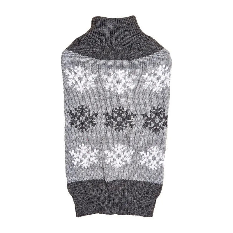 Grey and dark brown knitted acrylic Christmas dog sweater for seasonal pet parties