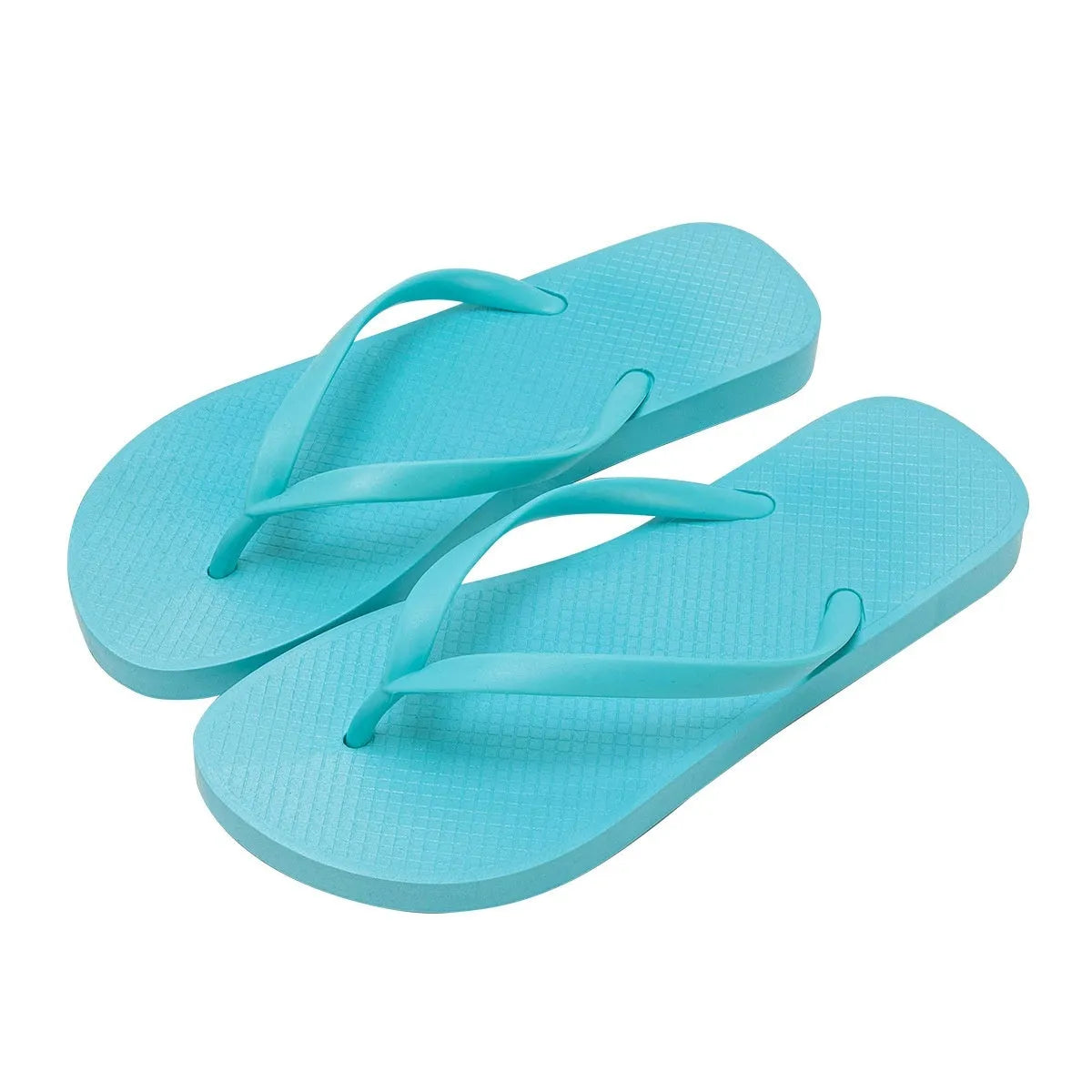 Orange foldable beach slippers showing hollow-out plastic upper and non-slip PVC sole
