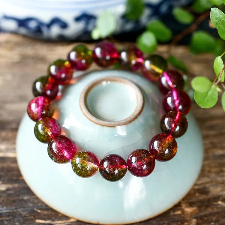 Handcrafted watermelon crystal bracelet showing pastoral design in casual style