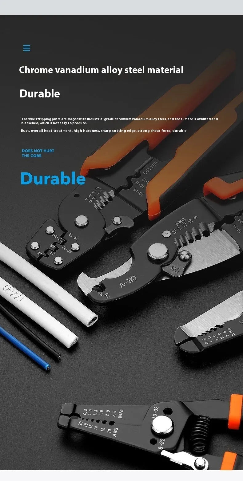 Fully automatic wire stripping pliers with high carbon steel blades and 45# steel construction