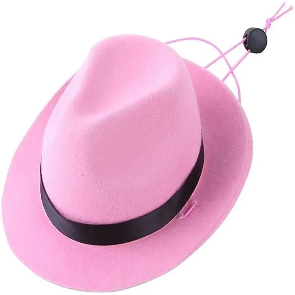 Handmade wool felt mini pet sun hat in S size with 155cm diameter and hairpin, shown in black monochrome pattern