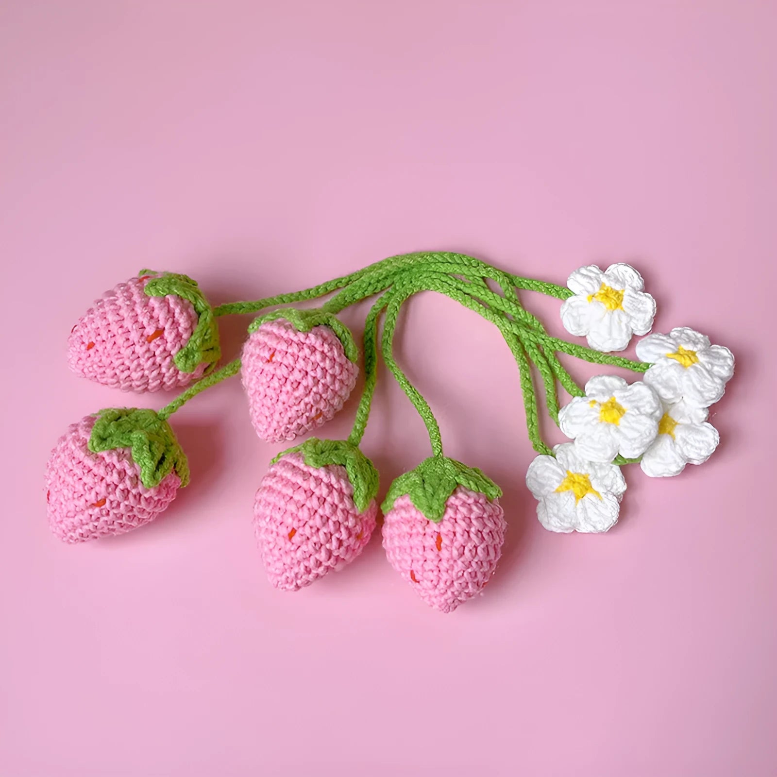 Handmade wool crochet strawberry pendant with 35cm cord in red or pink colour options