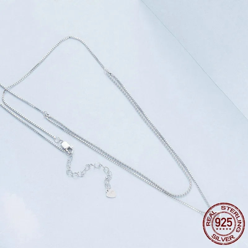 Women's silver double-layer necklace with S925 sterling silver pendant on pearl chain